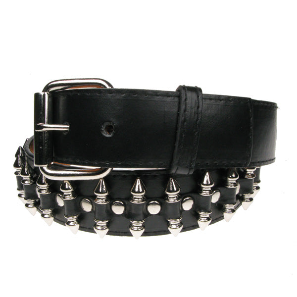 Schwarzer Nietengürtel Double Killerstuds aus Kunstleder mit silberfarbenden beidseitigen Killernieten von Bullet69