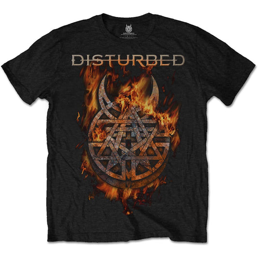 Lizensiertes Disturbed Burning Belief Bandshirt mit brennendem Logoprint