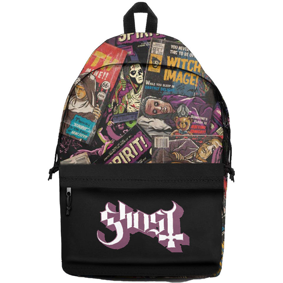 Schwarzer Rucksack Ghost Magazines Backpack mit buntem Allover-Print