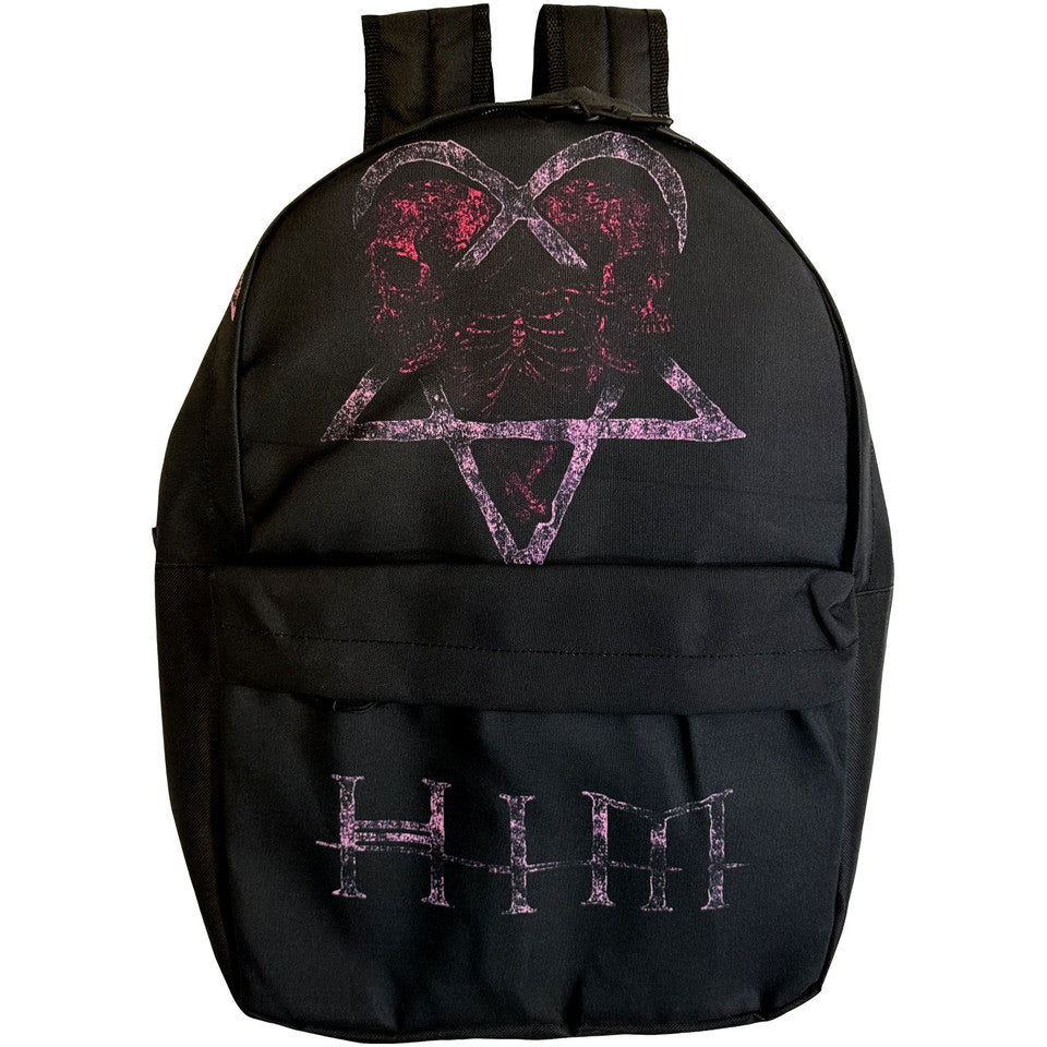 Schwarzer Rucksack HIM Logo Backpack mit Print im Used-Look