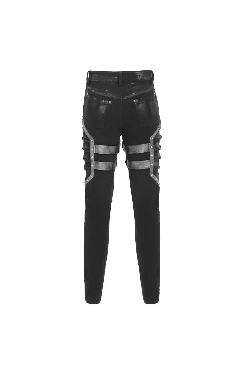 Schwarze Hose Fallout Knight Trousers mit Riemenelementen von Devil Fashion