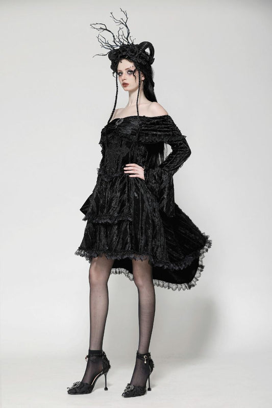 Schwarzes, kurzes Kleid VELVET REQUIEM DRESS von Dark In Love