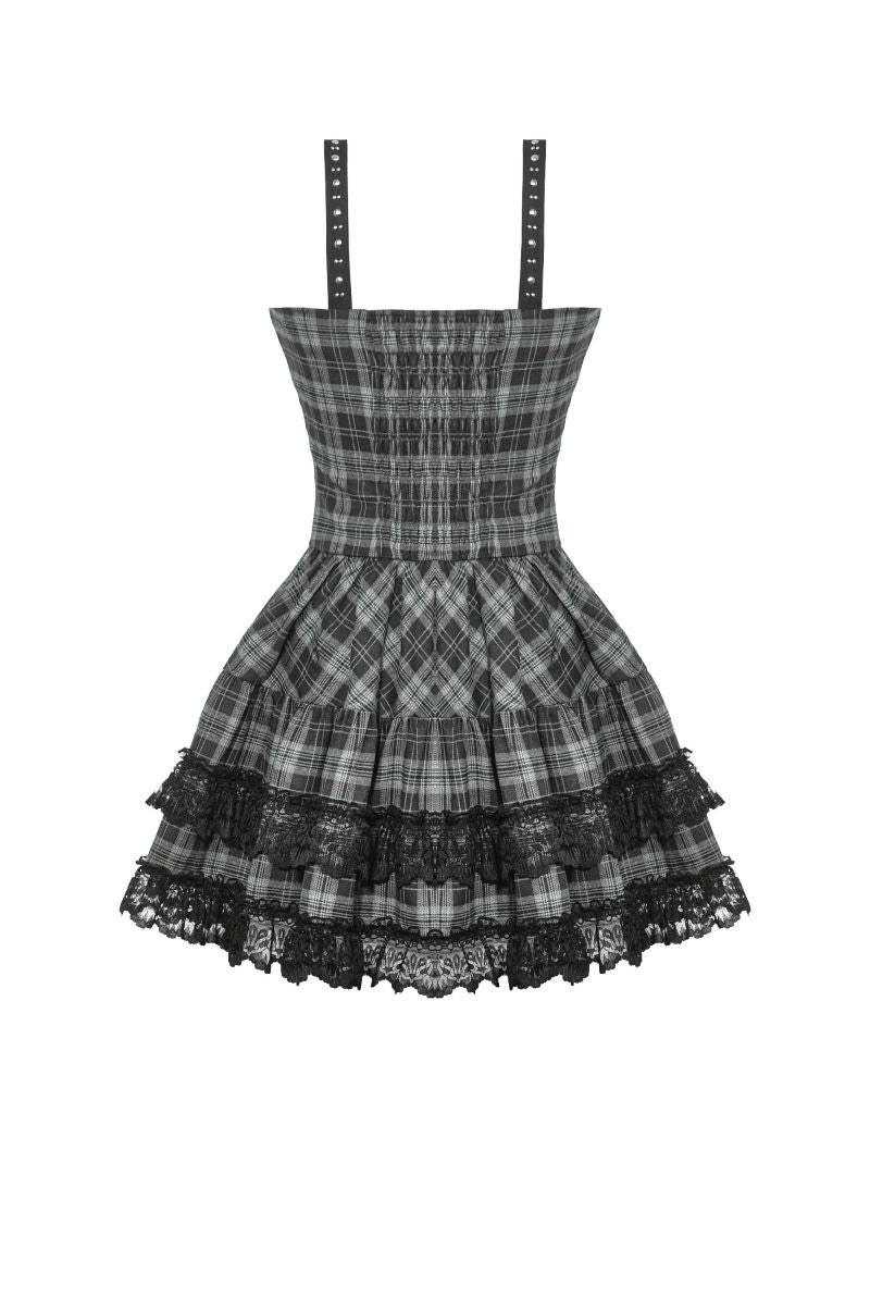 Rückansicht Avelina Gray Tartan Short Dress