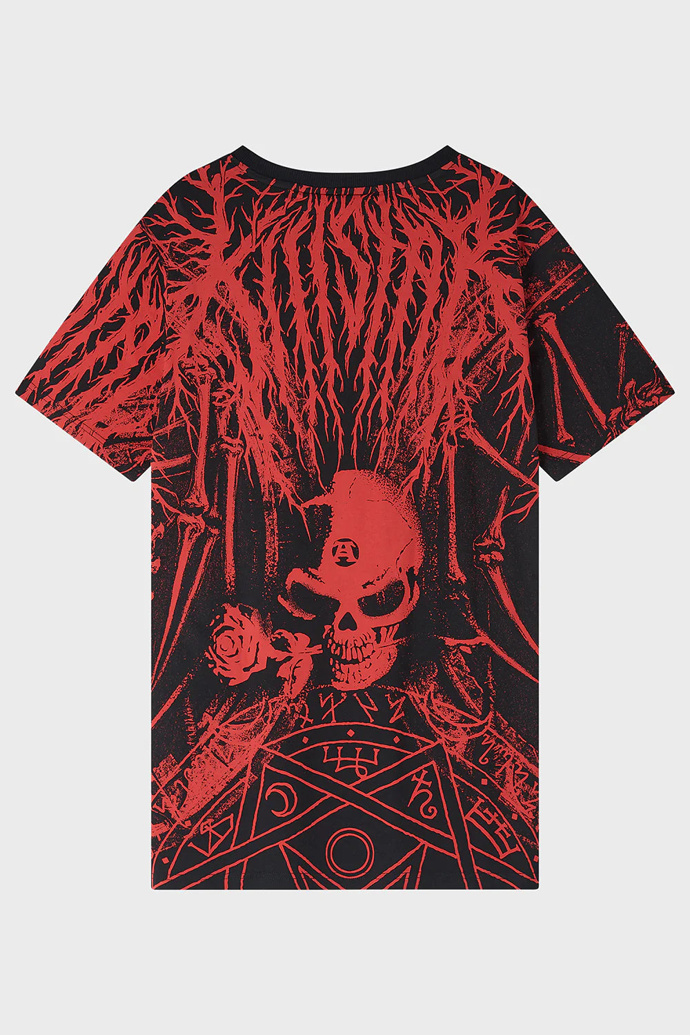 Schwarzes Shirt Dark Catharsis T-Shirt mit okkultem Skelettprint von Killstar