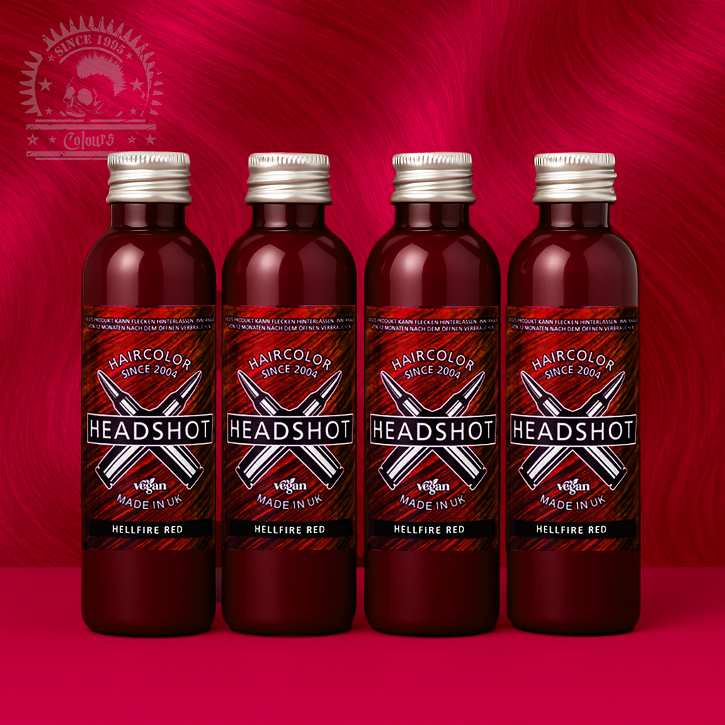Vier semi-permanente Haartönungen 4er-Sparset HELLFIRE RED in dem Farbton Rot von Headshot