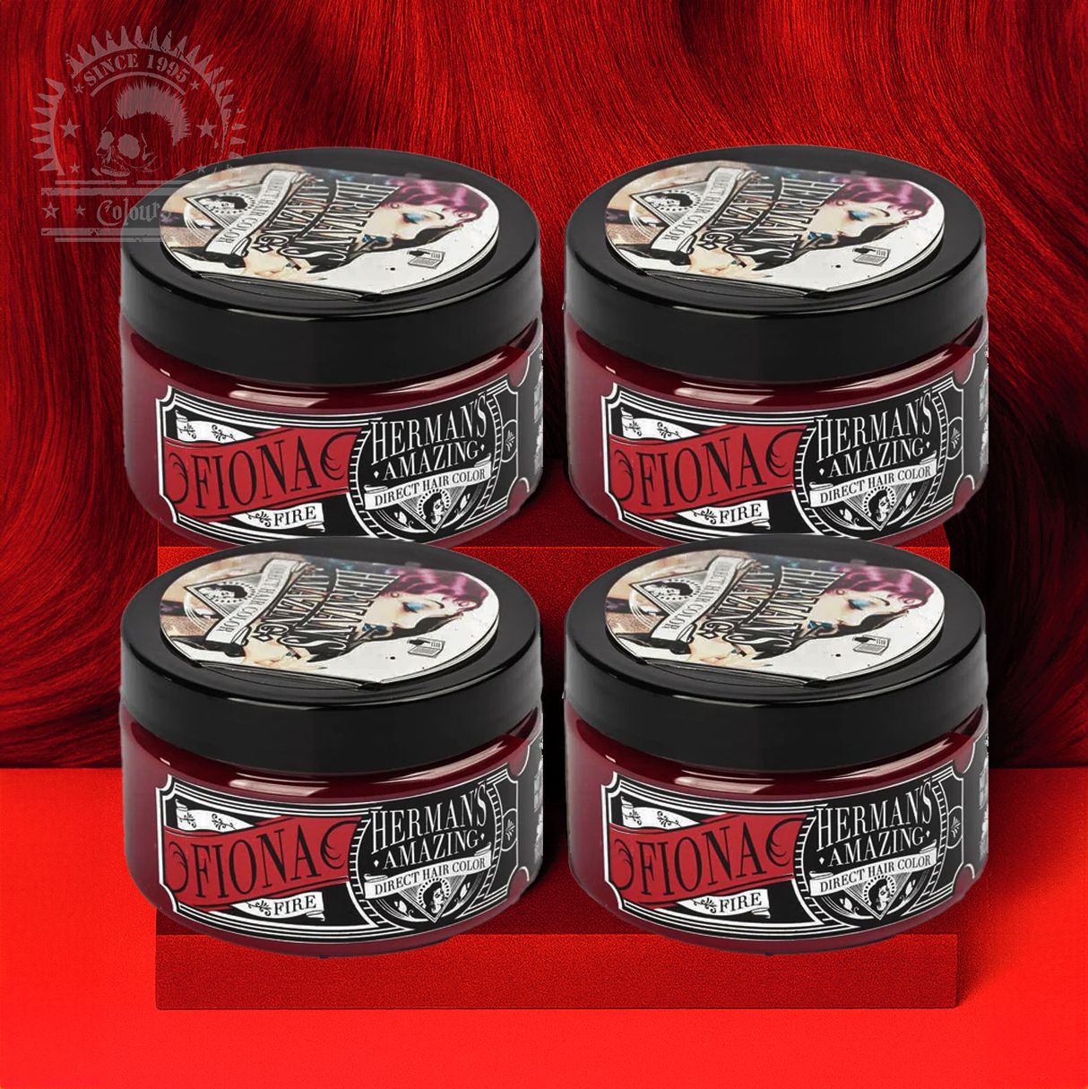 semi-permanente Haartönung 4er-Sparset FIONA FIRE in dem Farbton Hellrot von Herman's Amazing