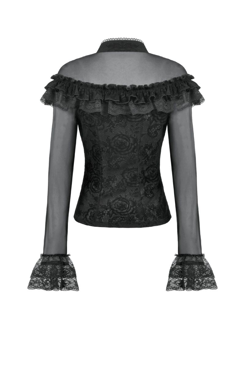Schwarzes Shirt Eerie Shadow Gothic Shirt mit Netzelementen von Dark In Love
