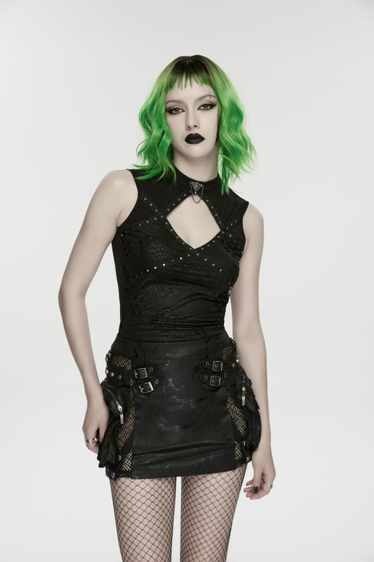 Ärmelloses Oberteil Naiad Top im Dark-Punk-Stil mit Cut-out-Ausschnitt und Nieten von Punk Rave