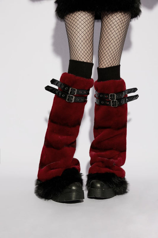 Schwarz/Rote Beinstulpen Hex Fur Blood Red Leg Warmers mit Kunstfell von Punk Rave