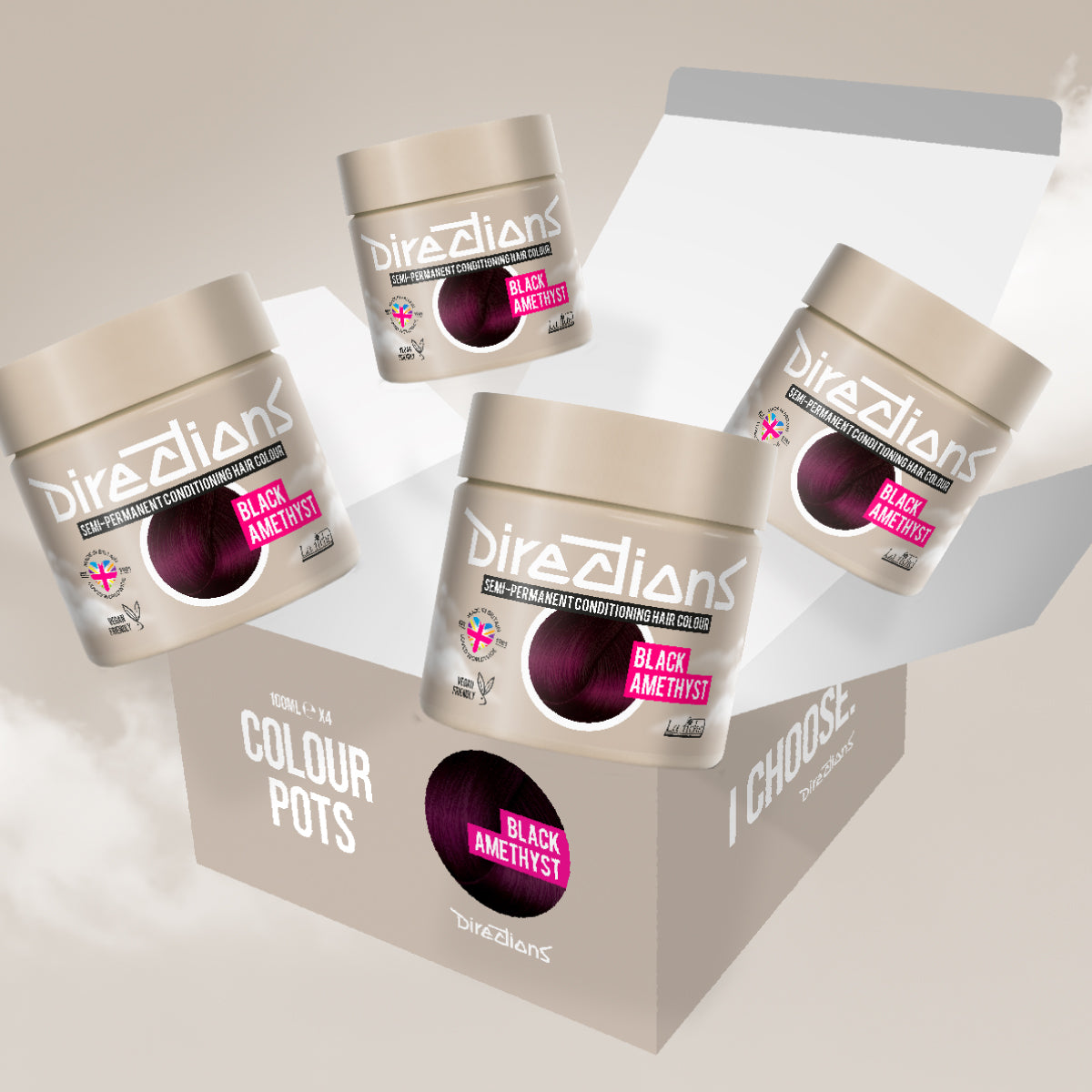4er-Sparset vier semi-permanente Haartönungen BLACK AMETHYST in dem Farbton natürliches Dunkelrot von Directions