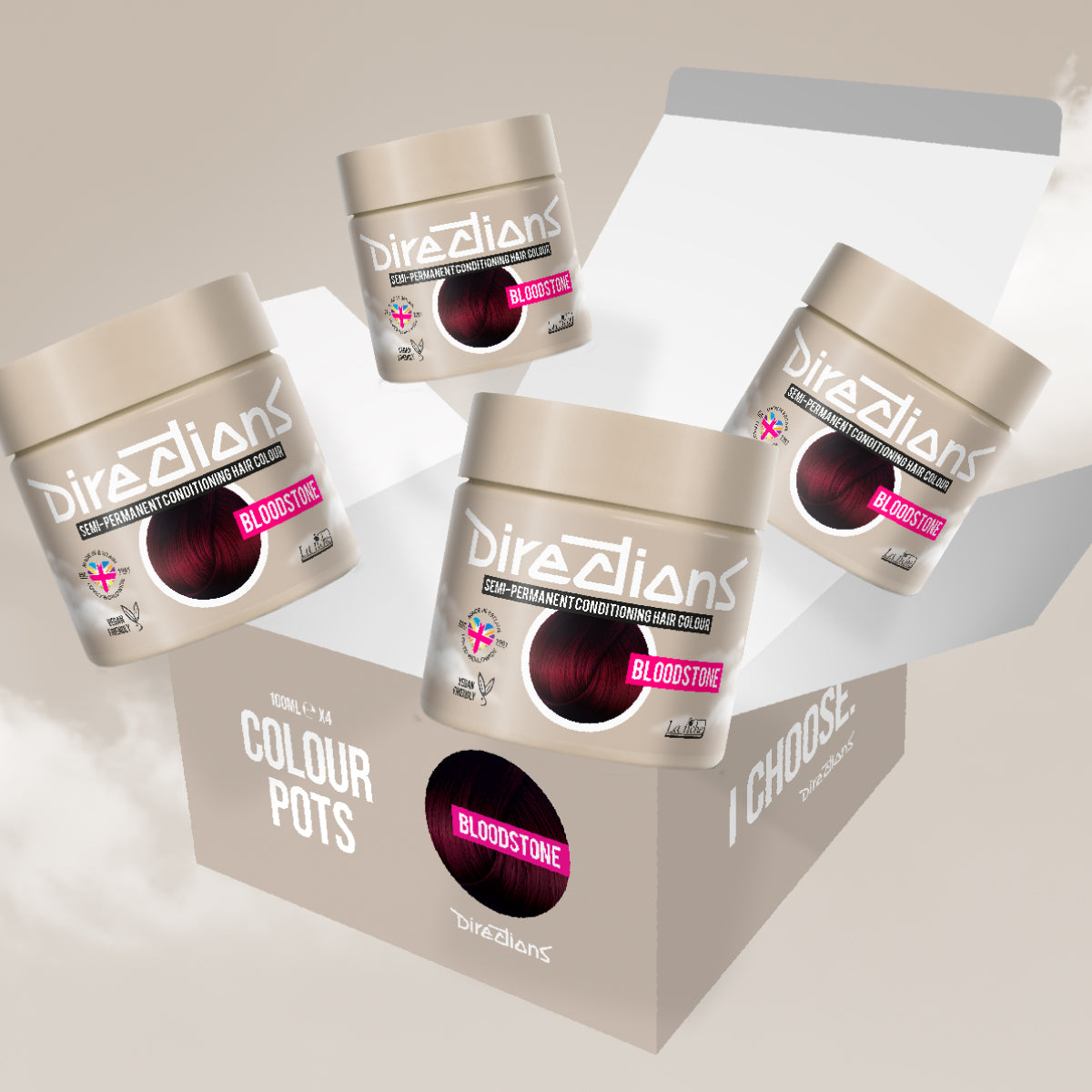 4er-Sparset vier semi-permanente Haartönungen BLOODSTONE in dem Farbton natürliches Dunkelrot von Directions