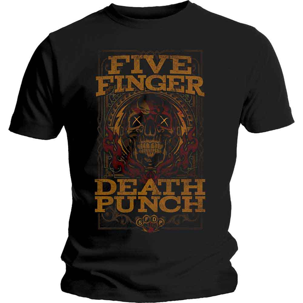 Lizensiertes Five Finger Death Punch Wanted Bandshirt mit Totenkopfprint