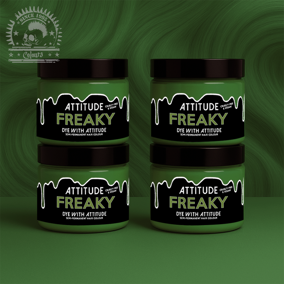 Vier semi-permanente Haartönungen 4er-Sparset FREAKY OLIVE GREEN in dem Farbton Olive von Attitude