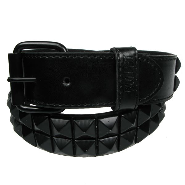 Schwarzer Nietengürtel 2-reihig Pyramiden Black aus Kunstleder mit schwarzen Pyramidennieten von Bullet69