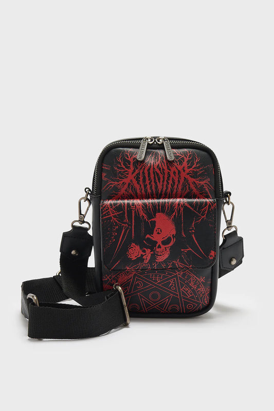 Schwarze Umhängetasche Headstone Crossbody Bag mit okkultem Print von Killstar