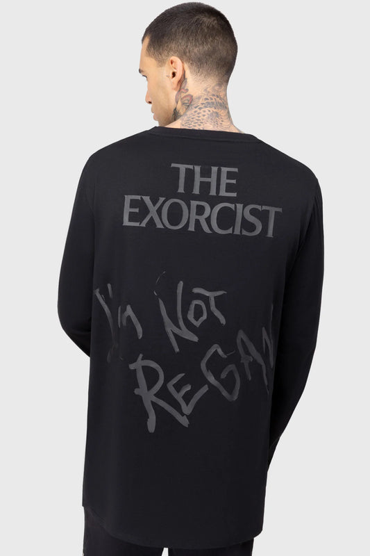 Schwarzes Langarmshirt I'M NOT REGAN LONG SLEEVED TOP mit the Exorcist Print von Killstar