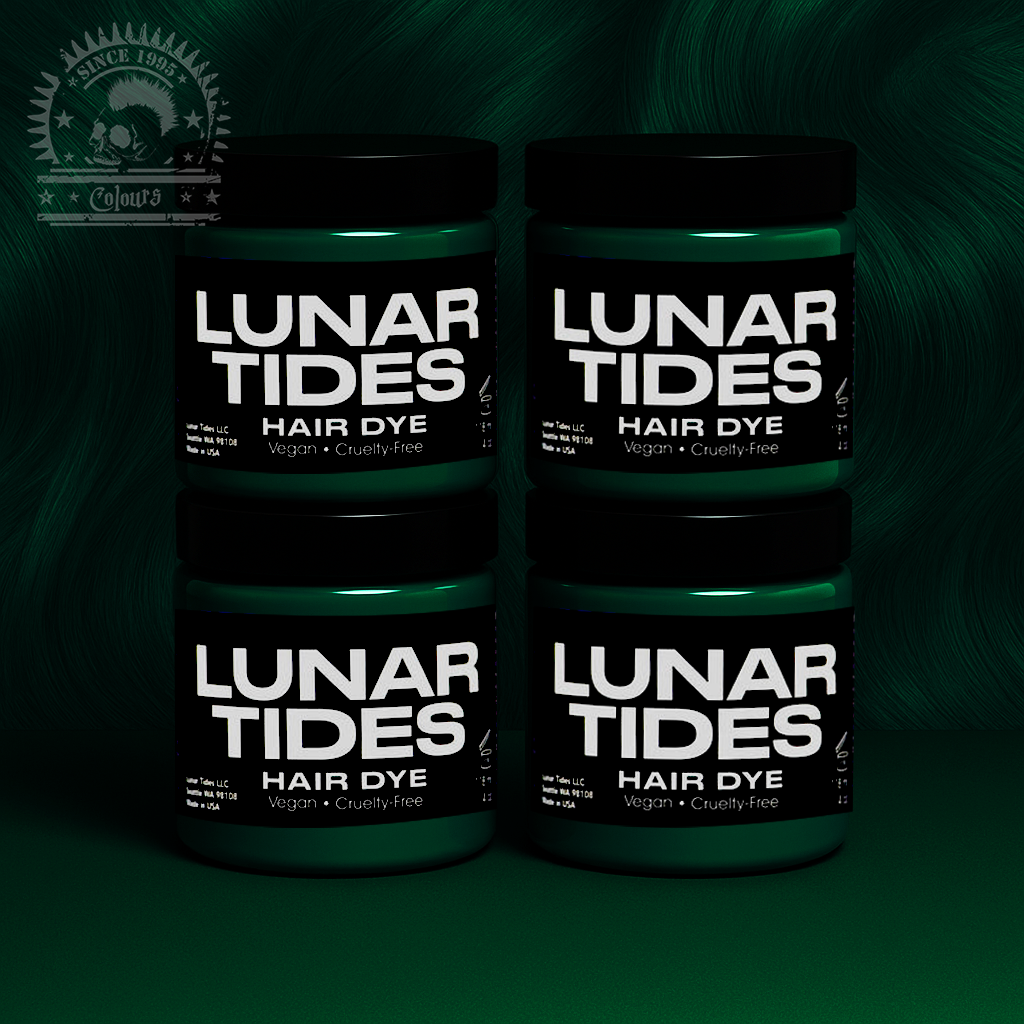 semi-permanente Haartönung 4er-Sparset JUNIPER GREEN ind dem Farbton kräftiges Dunkelgrün mit schwarzen Untertönen von Lunar Tides