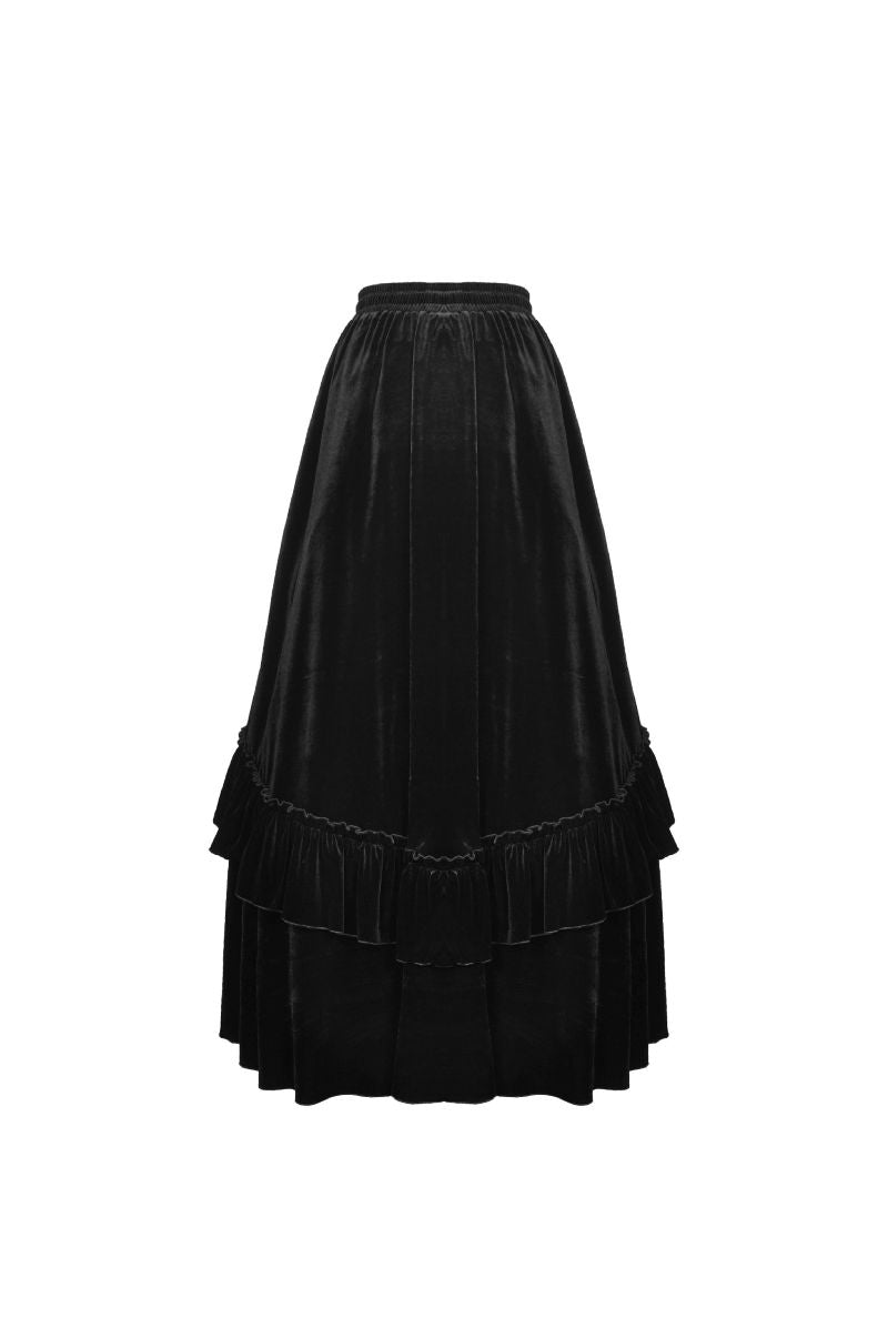 Schwarzer, langer Rock BLEEDING SUN SKIRT aus Samt mit Spitzendetails von Dark In Love