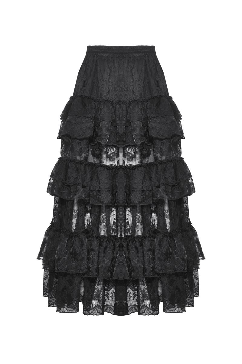 Schwarzer, langer Rock ROSES RHAPSODY SKIRT aus Spitze mit Rosenmuster von Dark In Love