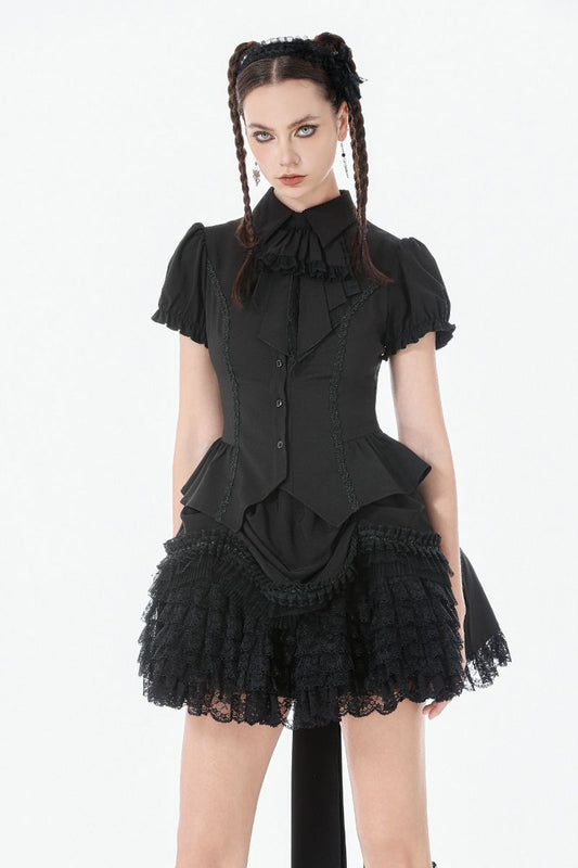 Schwarzer Minirock Marquise Belladonna Skirt aus Spitzenstoff mit langen Borten hinten von Dark In Love