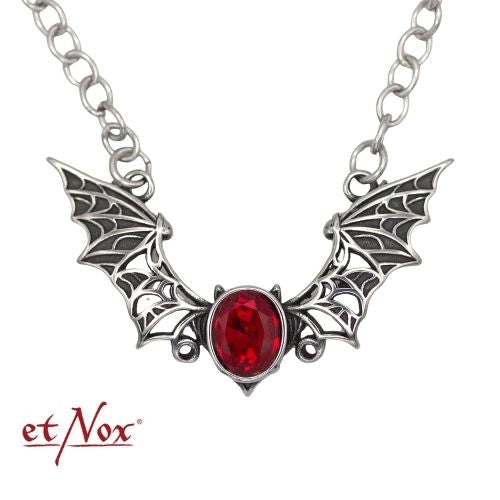 Silberfarbene Kette Bat rot von etNox