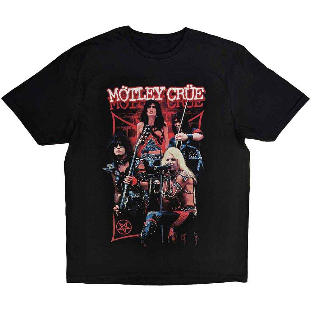 Lizensiertes Motley Crue Live Montage Red Bandshirt mit Bandprint
