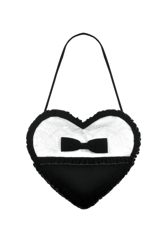 Schwarz/Weiße Handtasche Malice In Love Hand Bag in Herzform von Dark In Love