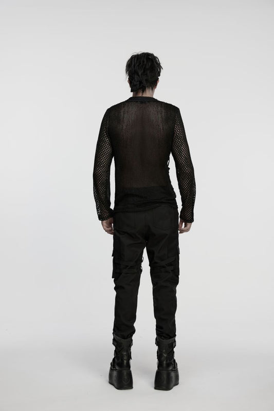 Schwarzes Langarmshirt Mesh Magnet Top mit Netzstoff von Punk Rave