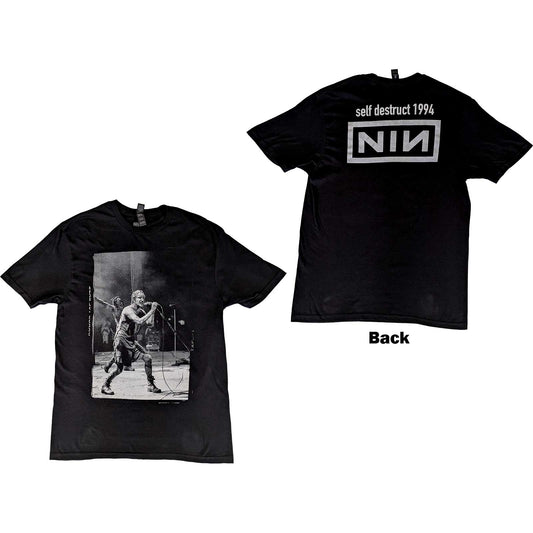 Lizensiertes Nine Inch Nails Self Destruct 94 Bandshirt mit schwarz-weißem Konzertfoto, sowie Logo auf Rückseite