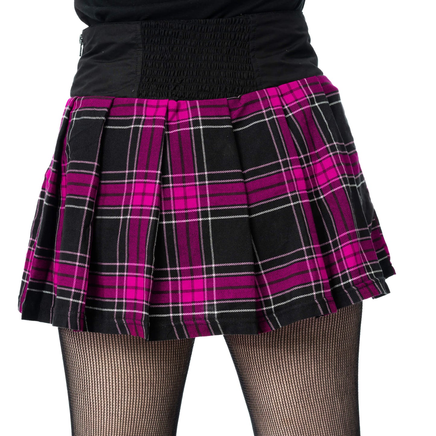 Schwarzer, kurzer Rock NIXIE SKIRT mit Tartanmuster und Zierketten von Heartless