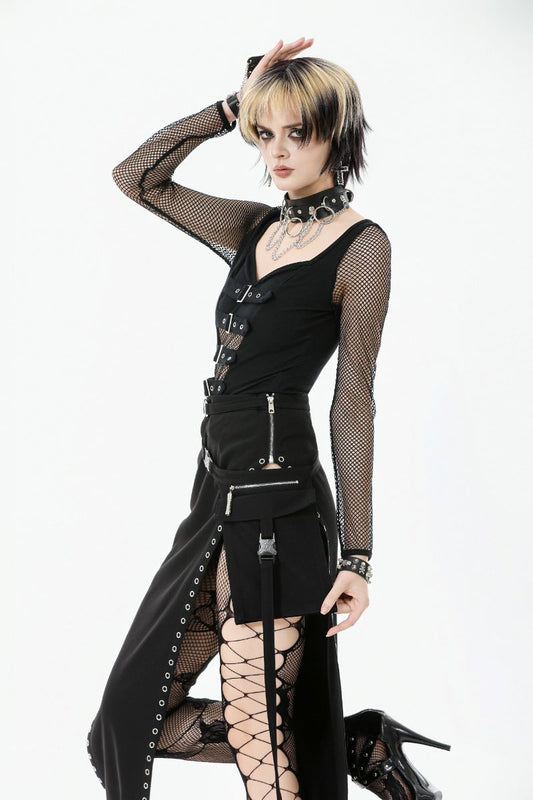 Schwarzer Rock Nerve Split Skirt mit Zierösen von Dark In Love