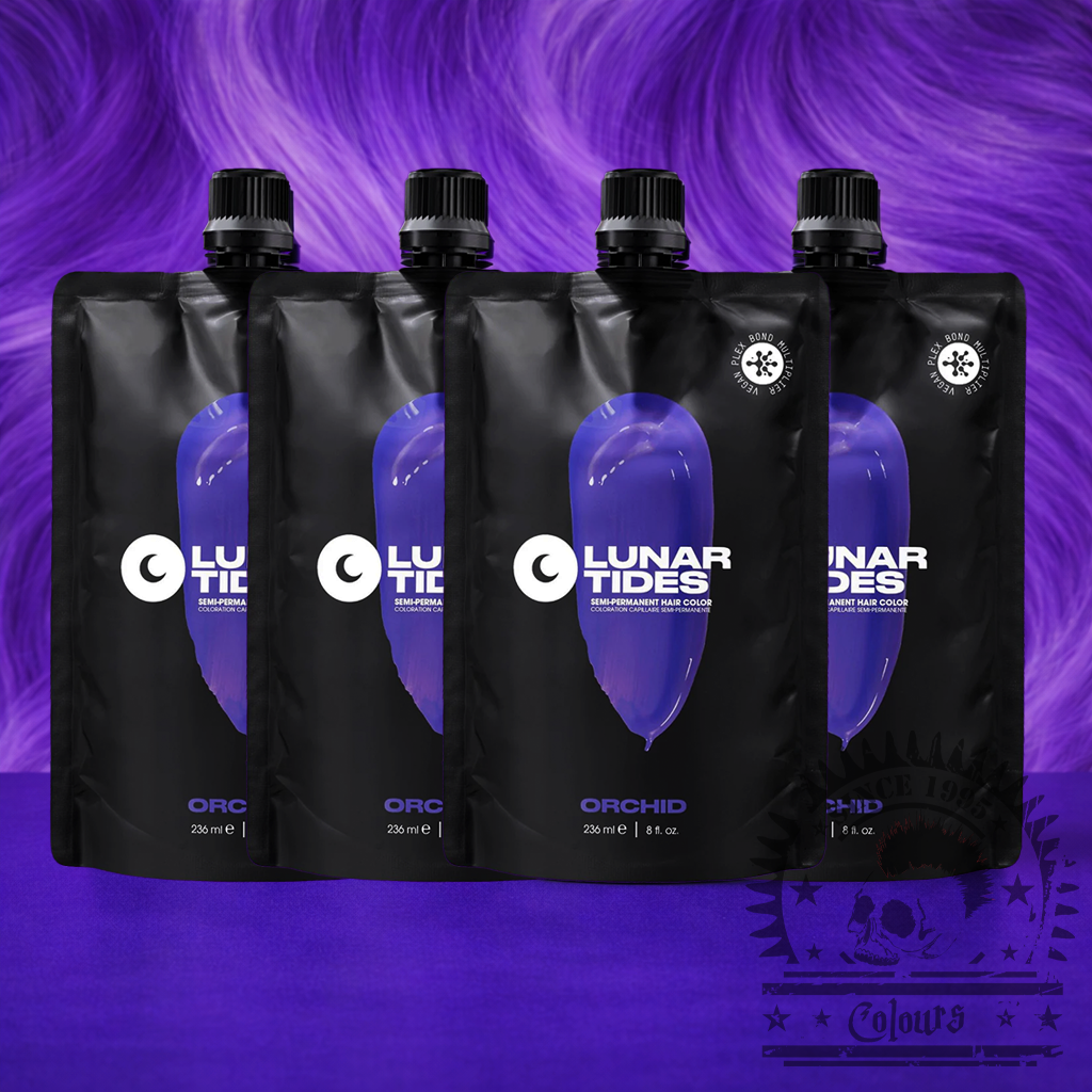 Vier semi-permanente Haartönungen 4er-Sparset Orchid Purple in dem Farbton Lila mit blauen Untertönen von Lunar Tides