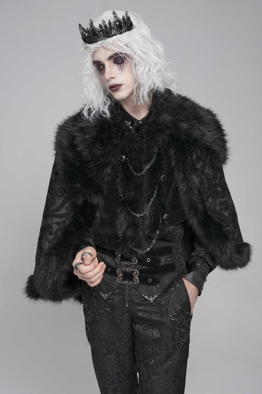 Kurze Umhangjacke Obsidian Sovereign Capelet Jacket mit Kunstfell von Devil Fashion
