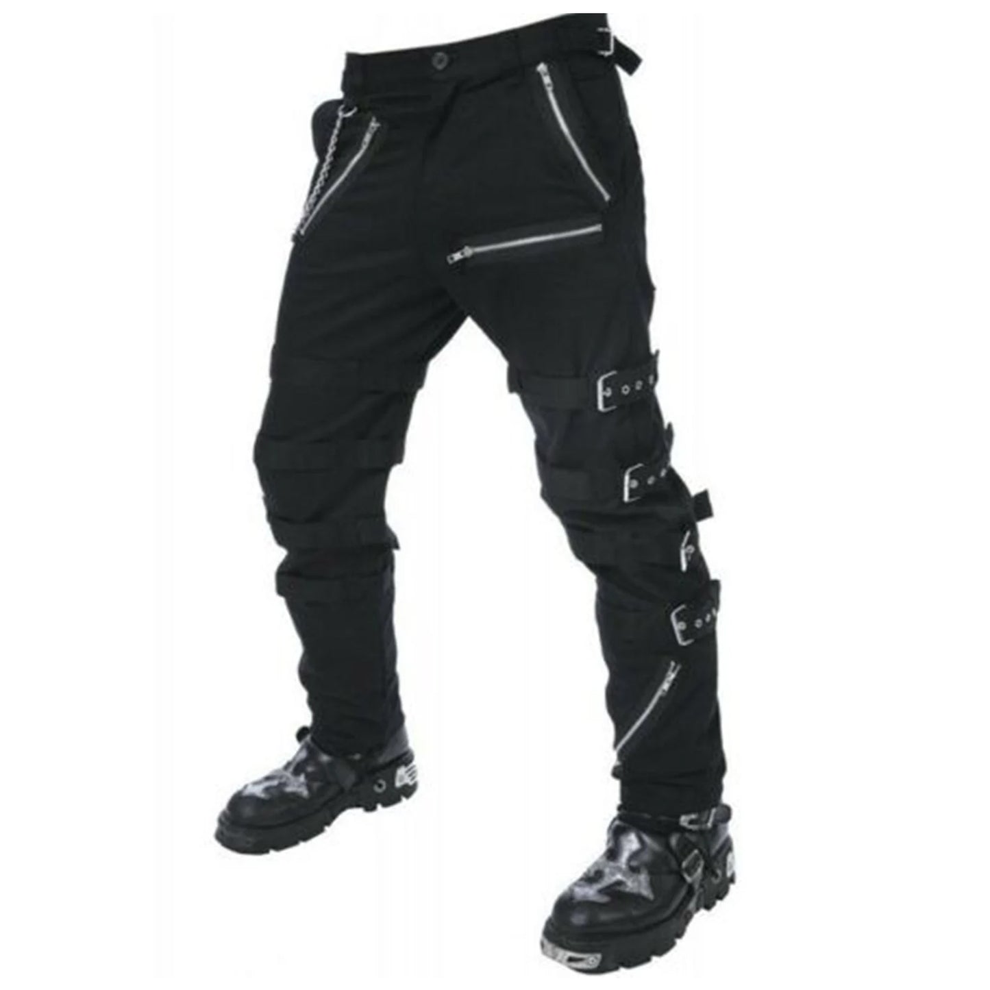 Schwarze Hose BUCKLE ZIPPER PANTS mit Ketten und Zierreißverschlüssen mit Colours Branding