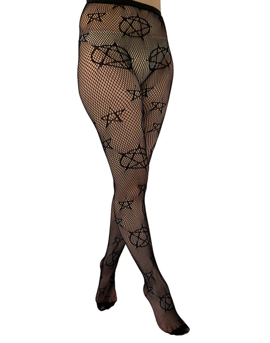 Schwarze Strumpfhose Pentagram Net Tights mit Pentagram Muster von Pamela Mann