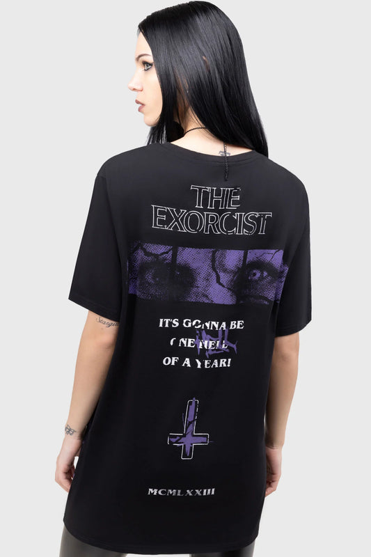 Schwarzes T-Shirt POWER OF THE DEVIL T-SHIRT mit the Exorcist Print von Killstar