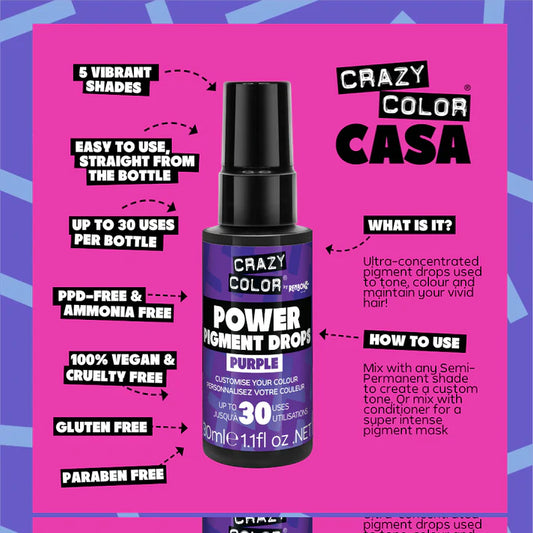 Lilafarbende Pigmenttropfen PURPLE Power Pigment Drops von Crazy Color