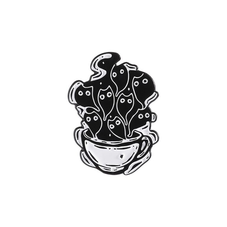 Kleiner Emaille-Anstecker CAT COFFEE ENAMEL PIN von Moon Attic