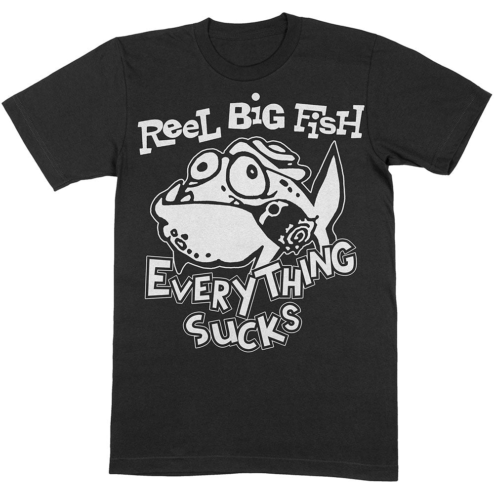 Lizensiertes Reel Big Fish Silly Fish Bandshirt mit weißem, comicartigem Fischprint