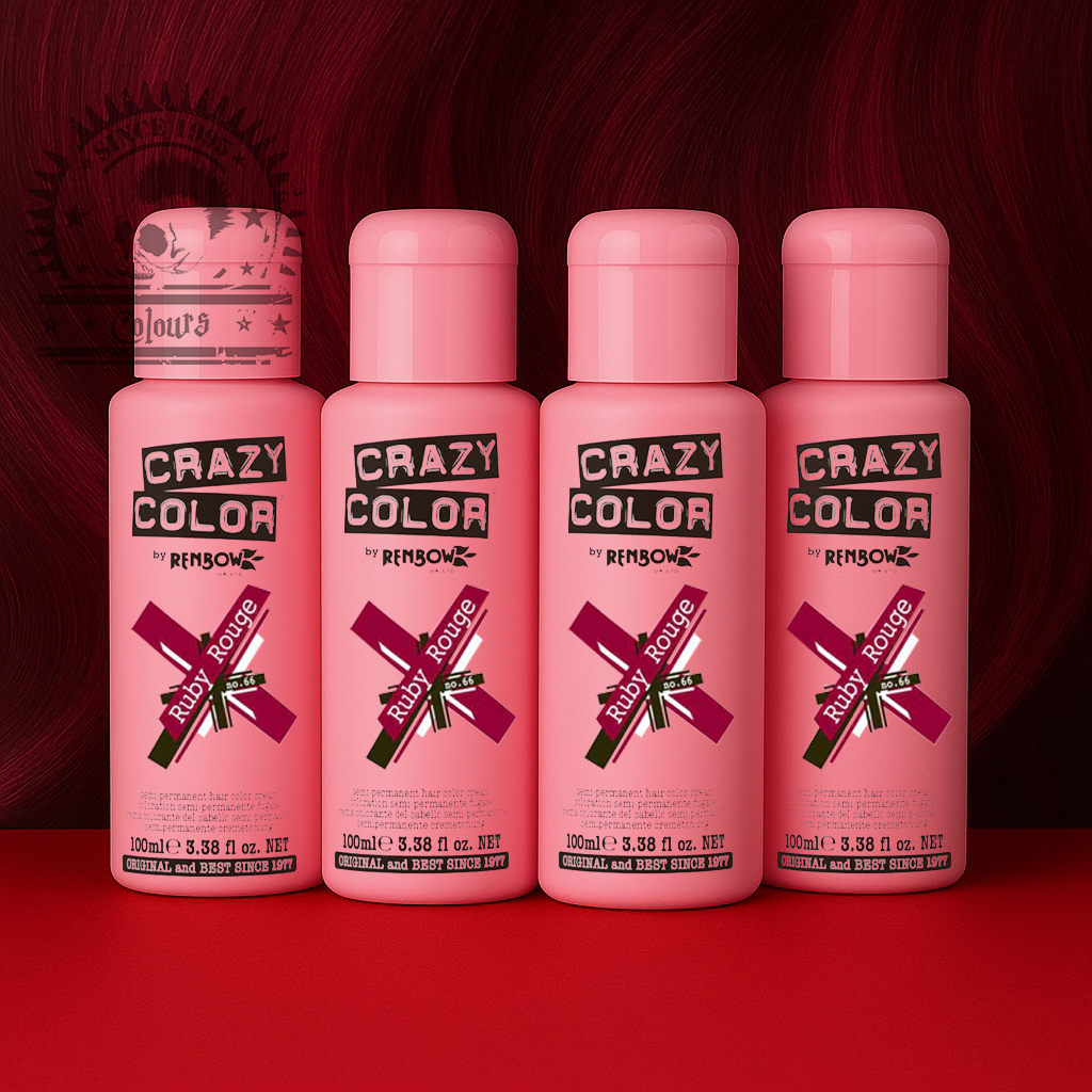semi-permanente Haartönung 4er Box RUBY ROUGE in dem Farbton Pinkrot von Crazy Color