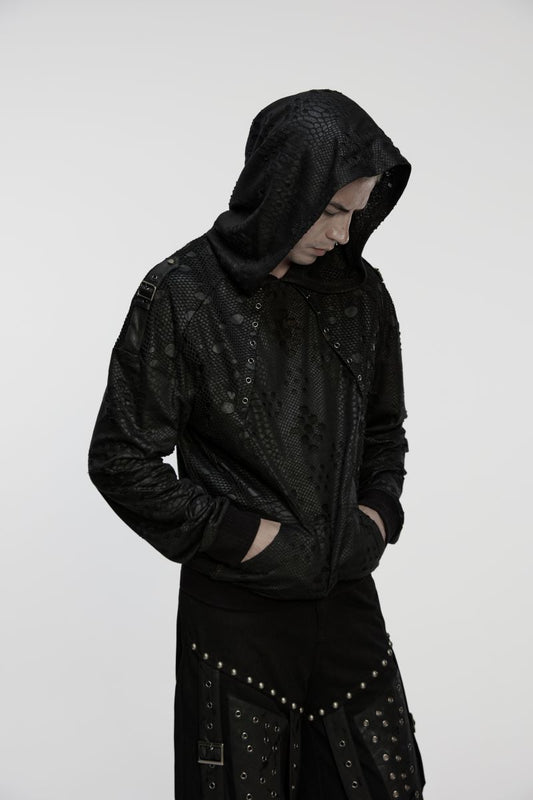 Schwarzes Langarmshirt Ragnarock Post Apocalyptic Top mit Kapuze von Punk Rave