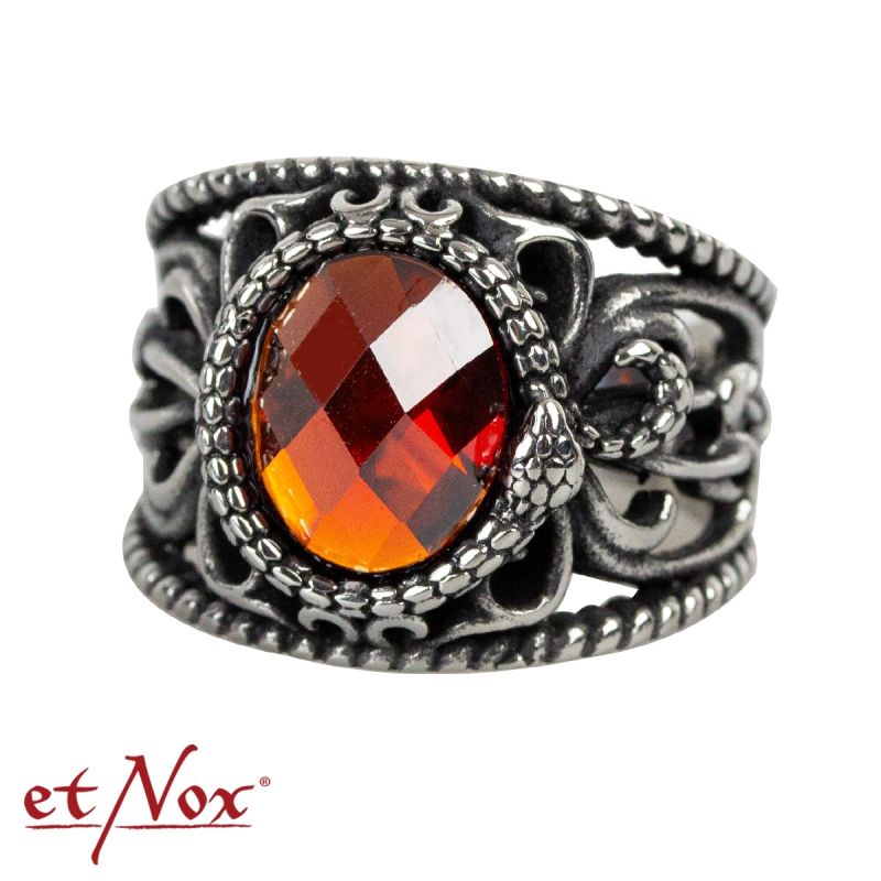 Edelstahlring Red Snake Ring mit Stein von etNox