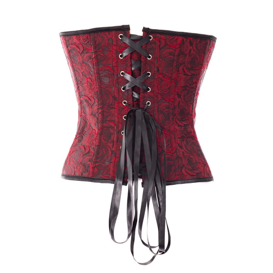 Rotes Korsett ROSE THORN CORSET mit Rosenmuster von Vixxsin