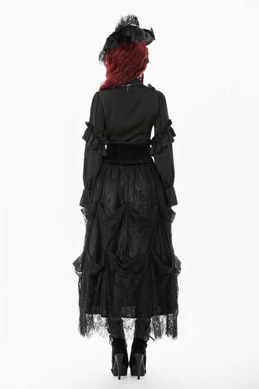 Schwarzer Rock Royal Darkness Gothic Skirt mit Spitzenstoff von Dark In Love