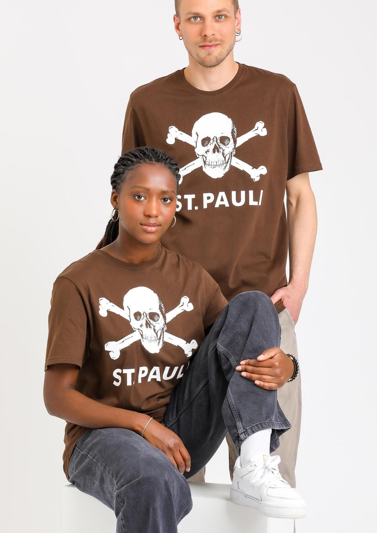 Braunes St.Pauli T-Shirt Totenkopf