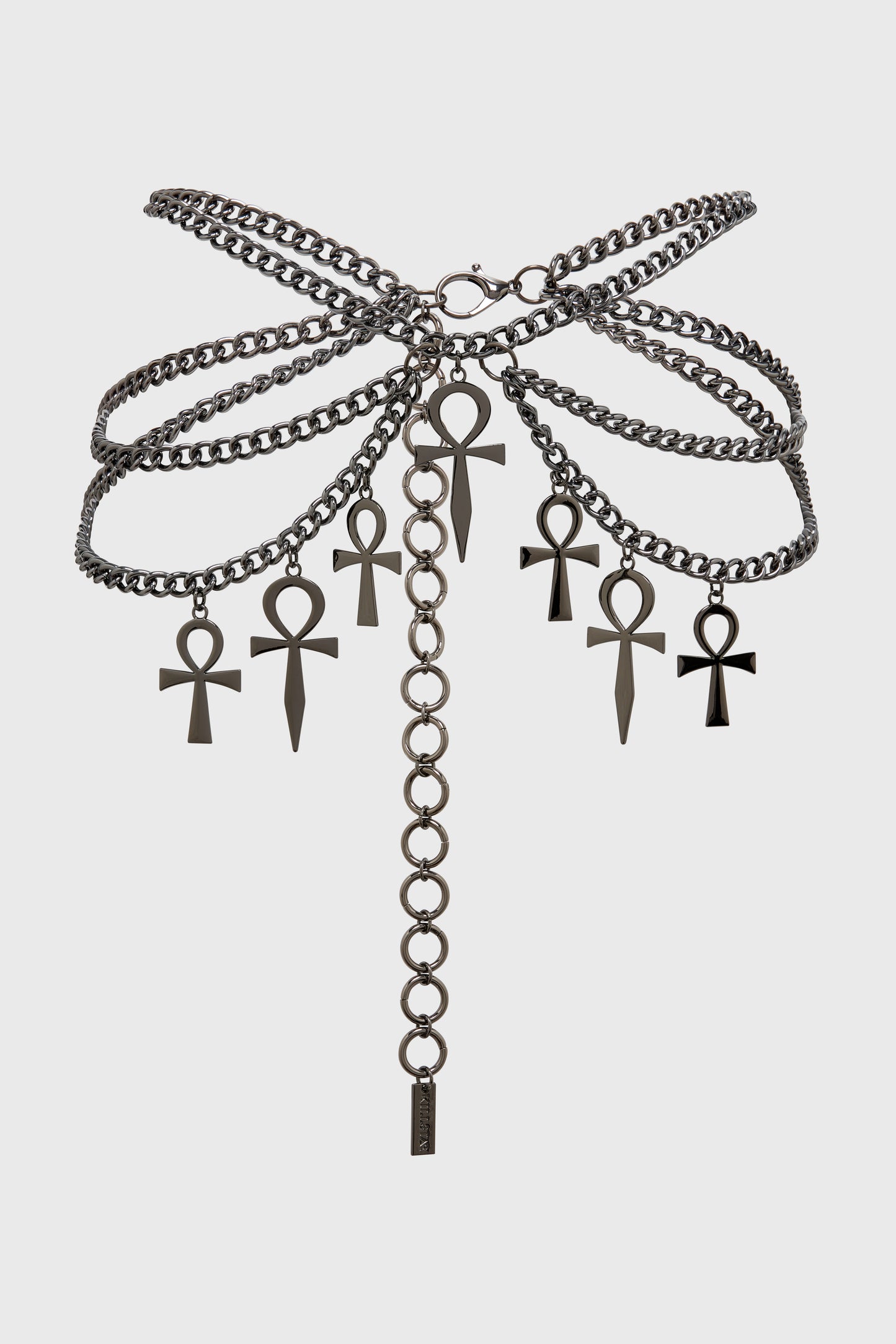 Silberner Kettengürtel Sacred Runes Chain Belt mit Ankhanhängern von Killstar