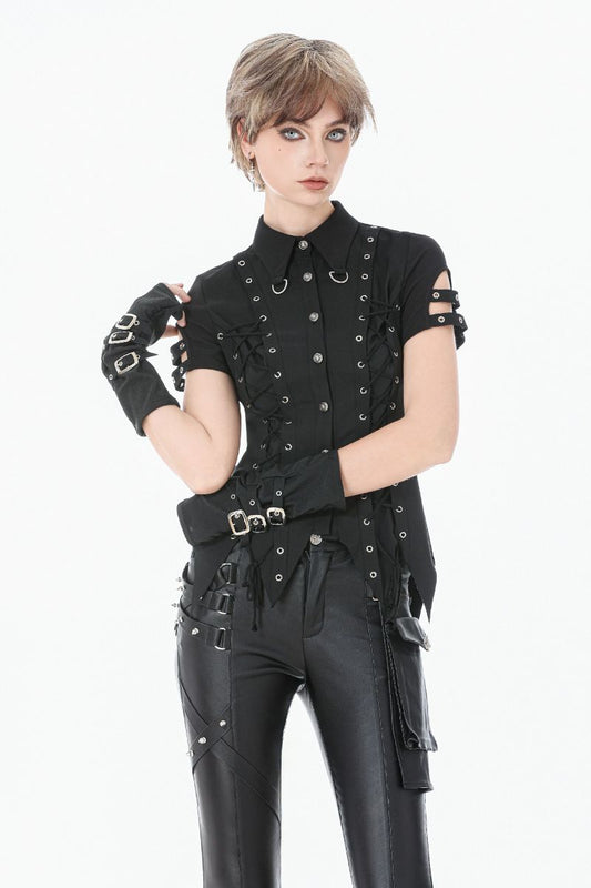 Schwarzes Shirt Severina Laced Shirt mit Zierschnürung von Dark In Love