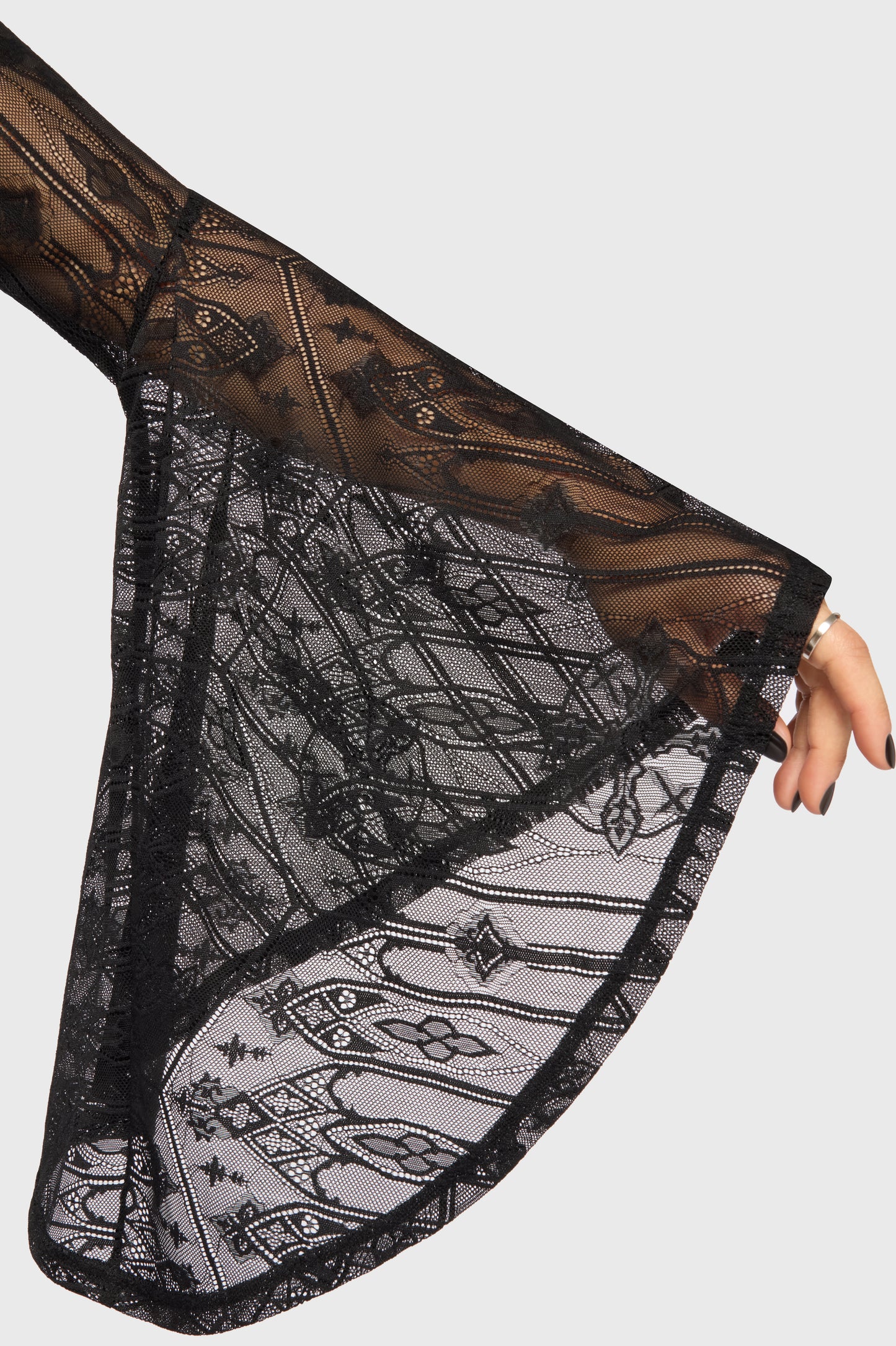 Schwarzer Umhang Shadow Queen Duster mit Spitzenstoff von Killstar