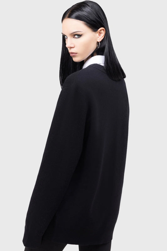 Schwarzer Pullover SOMEWHERE BETWEEN SCIENCE AND SUPERSTITION SWEATER mit the Exorcist Print von Killstar