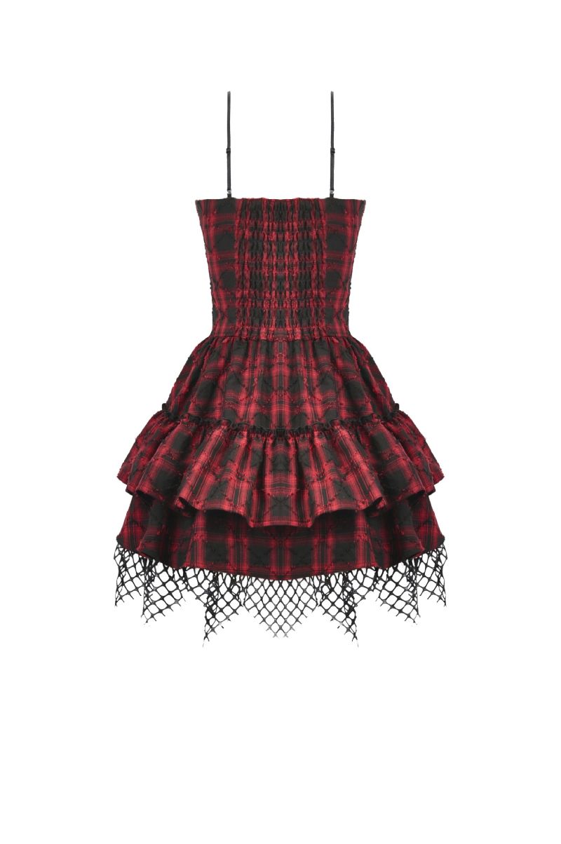 Rotes Kleid Sweet Mayhem Dress mit Tartan Muster von Dark In Love
